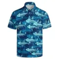 Men's blue casual short sleeve polo shirt with cool 3D fish skeleton print pattern fashion top. - 3XL / Tops / Fishbone