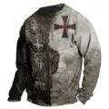 Men vintage medieval knight 3d print long sleeve graphic sweatshirt casual retro pullover - S / Tops / Vintage Knight Cross Print Style (D01-ZX00943)