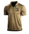 Polo táctico para hombre top deportivo de verano al aire libre con estampado bandera USA kaki - 3XL / Tops / Caqui Contraste (HJ-1225-J49)
