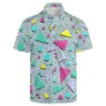 Men's vintage retro geometric print short sleeve polo shirt casual button down tops - 3XL / Tops / Vintage Geometric