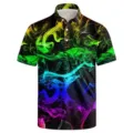 Men's short sleeve polo shirt featuring colorful smoke 3D print, casual street style top. - 3XL / Tops / Smoke Glow