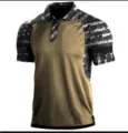 Hombre Polo Táctico Manga Corta Bandera US Vintage Kaki Verano Deporte Exterior Ropa - 3XL / Tops / Caqui Contraste (HJ-1225-J4)