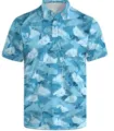 Men's blue shark camo print short sleeve polo shirt casual summer button down top - 3XL / Tops / Shark Camo