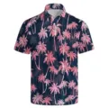 Men's tropical palm tree print short sleeve polo shirt casual summer button down top. - 3XL / Tops / Palm Tree