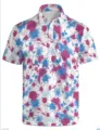 Men's short sleeve polo shirt with colorful paint splatter print and classic collar. - 3XL / Tops / Paint Splatter