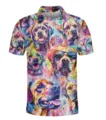 Colorful watercolor dog print men's short sleeve polo shirt with lapel and button closure. - 3XL / Tops / Watercolor Dogs
