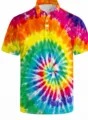 Men's vibrant colorful tie-dye short sleeve polo shirt, casual street style summer top. - 3XL / Tops / Colorful Tie Dye