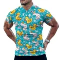Men's Cute Cartoon Duck Print Short Sleeve Polo Shirt Casual Blue Summer Top Tee Shirt - 3XL / Tops / Cartoon Duck