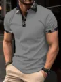 Men's grey short sleeve polo shirt with floral contrast collar and cuffs for casual wear - 3XL / Tops / Gray