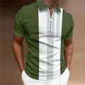 Heren korte mouw polo shirt met ritssluiting kraag en stijlvol modern kleurblok design. - 3XL / Tops / Groen Wit Verticale Kleurblok (HJ-PLD05)