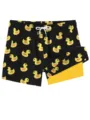 Men's stylish yellow duck print quick-dry swim trunks with double layer beach shorts variant. - Black Yellow (HJ-FM0225)