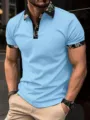 Detailed view of men short sleeve polo shirt featuring floral print collar and casual style. - 3XL / Tops / Light Blue