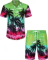 Men's Hawaiian short sleeve shirt and beach shorts set with tropical palm tree print. - 3XL / Top And Bottom / HJFS-CS04222