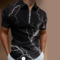Moderna Polo con Cremallera Estampado Rayo Negro de Hombre Top Casual Manga Corta! - 3XL / Tops / Estampado de Rayo Negro (HJ-PLD14)