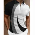 Heren polo korte mouw zwart wit rits revers abstracte print casual top variant - 3XL / Tops / Zwart Wit Gradiënt Stroomlijn Print (HJ-PLD18)