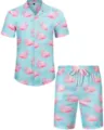 Ensemble chemise et short de plage decontracté pour homme imprimé flamand rose hawaïen. - 3XL / Haut Et Bas / HJFS-CS04228