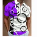 Heren korte mouw kraag rits polo shirt geometrische print casual zomer top mode kleding - 3XL / Tops / Geometrische Cirkel Contrast Print (HJ-PLD10)
