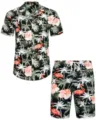 Ensemble chemise hawaïenne et short homme été avec imprimé tropical flamand rose palmiers. - 3XL / Haut Et Bas / HJFS-CS04225