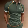 Heren Polo met Korte Mouw en Rits Casual Groen Top Zomer Mode Streetwear Kleding - 3XL / Tops / HJ-PLD22 (Legergroen Letter A Schoppen)