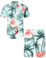 Hommes décontracté hawaïen tropical imprimé chemise manches courtes et short set bleu - 3XL / Haut Et Bas / HJFS-CS04233