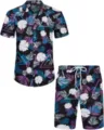 Ensemble chemise manches courtes et short de plage imprime tropical hawaiien pour homme. - 3XL / Haut Et Bas / HJFS-CS04238