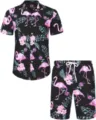 Ensemble chemise et short hawaïens pour homme avec imprimé flamant rose et tropical d'été. - 3XL / Haut Et Bas / HJFS-CS04232