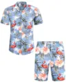 Ensemble chemise et short d'ete de plage imprime flamant rose hawaiien pour homme - 3XL / Haut Et Bas / HJFS-CS04243