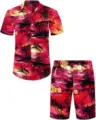 Ensemble chemise et short homme à manches courtes imprimé palmier coucher de soleil. - 3XL / Haut Et Bas / HJFS-CS04230