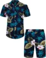 Ensemble hawaïen homme chemise manches courtes et short motif palmiers tropicaux été. - 3XL / Haut Et Bas / HJFS-CS04236