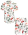 Ensemble Chemise et Short Imprimé Flamant Rose Hawaïen Homme Tenue de Plage Été Chic - 3XL / Haut Et Bas / HJFS-CS04248