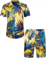 Ensemble chemise et short hawaïen tropical pour homme avec imprimé jungle vibrant vêtements de plage. - 3XL / Haut Et Bas / HJFS-CS04253