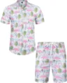 Ensemble Deux Pièces Plage Homme Chemise Manches Courtes Et Short Imprimé Flamant Rose - 3XL / Haut Et Bas / HJFS-CS04240