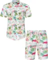 Ensemble chemise décontractée à manches courtes et short de plage imprimé flamant rose. - 3XL / Haut Et Bas / HJFS-CS04250