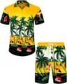 Ensemble chemise hawaïenne à manches courtes et short de plage imprimé palmiers 3D - 3XL / Haut Et Bas / HJFS-CS04241