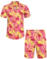 Ensemble Chemise et Short Hawaïen pour Homme Rose Flamant Rose Tropical Plage - 3XL / Haut Et Bas / HJFS-CS04249