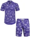 Ensemble chemise et short hawaïens violets pour hommes avec imprimé tropical. - 3XL / Haut Et Bas / HJFS-CS04242