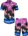 Ensemble hawaien homme chemise manches courtes et short imprimé palmiers coucher de soleil. - 3XL / Haut Et Bas / HJFS-CS04256