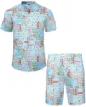 Ensemble chemise et short hawaïens à manches courtes pour homme motif géométrique - 3XL / Haut Et Bas / HJFS-CS04251