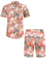 Ensemble Chemise et Short de Plage Imprimé Flamant Rose Hawaïen pour Homme Vacances - 3XL / Haut Et Bas / HJFS-CS04263