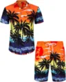 Ensemble Plage Hawaïen Homme Imprimé Palmier Coucher de Soleil Tropical Chemise Short - 3XL / Haut Et Bas / HJFS-CS04258
