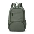 Casual green nylon backpack with multiple zipper pockets, perfect for school, travel and daily use. - Green