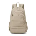 Casual nylon laptop backpack for women, lightweight commuter school travel daypack beige. - Khaki