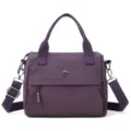 Solid color nylon shoulder crossbody handbag, purple casual bag with top handles. - Purple