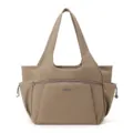 Large capacity nylon tote bag for women, multi-pocket travel handbag for daily commuting. - Coffee Brown