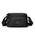 Black nylon crossbody bag for women, casual multi-pocket shoulder bag for daily casual use. - Black