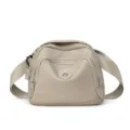 Casual nylon crossbody shell bag in khaki, lightweight solid color shoulder bag for women. - Khaki