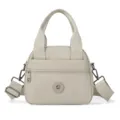 Light grey nylon crossbody bag with top handles, multi-compartment casual handbag for women. - Khaki