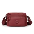 Casual wine red nylon crossbody shoulder bag, versatile minimalist design with multi pockets. - Red