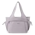 Large capacity nylon tote bag in light grey, multi-compartment travel shoulder bag for women. - Purple