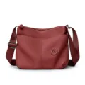 Wine red nylon shoulder bag, casual crossbody bag with multi-pocket and adjustable strap. - Red